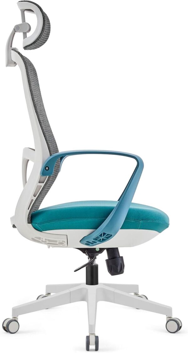 61UtXBdO9PL._AC_SL1500_.jpg Cadeira de Escritório Ergonômica Com Cabeça e Encosto de Cintura, Encosto Alto de Malha e 10cm Almofada Espessa Com Inclinação de 90° e Base Giratória e Altura Ajustável (Azul)