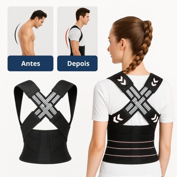 61Uuhg-jZ9L._SL1000_.jpg Colete Corretor Postural PostuMax - Cinta Ortopédica Postural Unissex, Suporte Lombar Ajustável, Corrija Sua Postura Durante a Rotina - 33 x Larg:40cm (Colete Fechado)