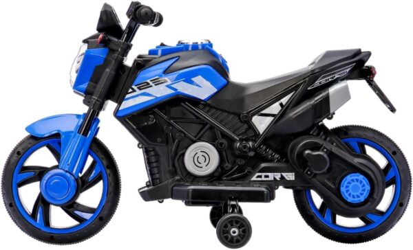 Bang Toys - Moto Elétrica Infantil Syren X2 12V - com Rodas de Treinamento, Luz de LED, Sons Realistas, Entrada USB/MP3 - Suporta até 25kg - Cor Azul