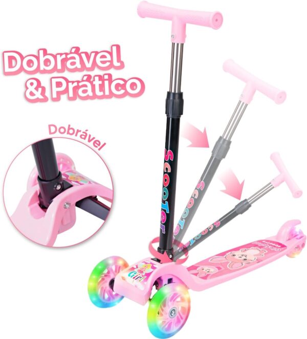 61WOaSFljRL._AC_SL1500_.jpg HOLTTER Patinete Infantil com LED 3 Rodas Azul e Rosa Patinete Infantil Dobrável com LED Freio Traseiro Patinete para Criança Menino e Menina Patinete Infantil Altura Ajustável