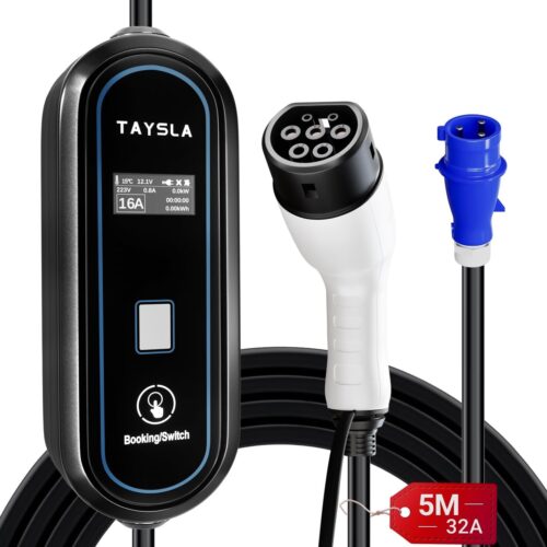 61WPfNAzyL._AC_SL1500_.jpg Phantom Carregador Carro Elétrico Portátil 32A 7KW Tipo 2 para Veículos Elétricos Cabo de 5M Corrente Ajustável de 8-32A Compatibilidade com BYD Dolphin Mini Song BMW