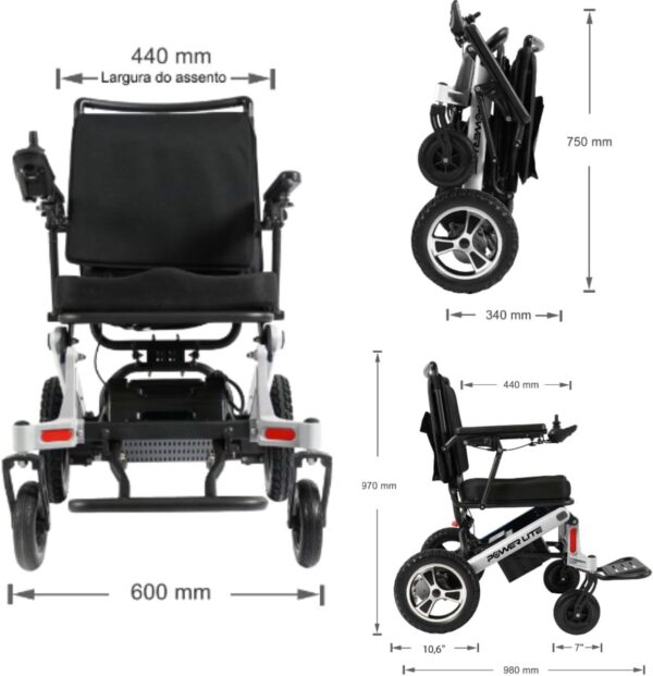 Cadeira De Rodas Motorizada Elétrica Dobravel Compacta Pop Power Lite - Preto