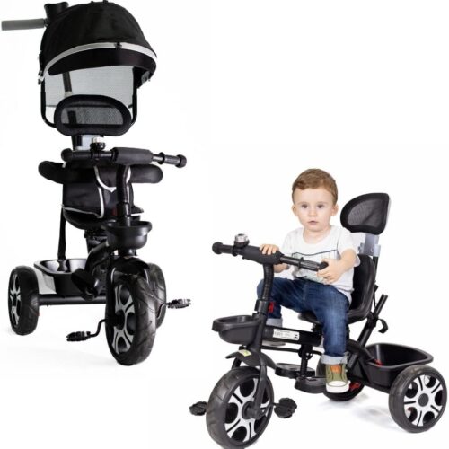 61Xz2tkhmL._AC_SL1000_.jpg Triciclo Infantil Bebê Baby Style 2 em 1 com Assento Giratório 360°, Capota Removível e Haste de Empurrar – Certificado INMETRO (Preto)