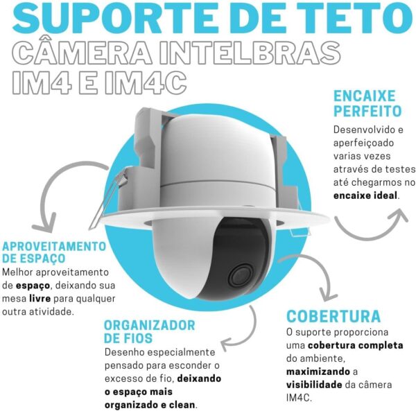 Suporte de Teto Embutido para Câmera Intelbras IM4C e IM4 Mibo 360° – Apoio Stand Discreto e Compatível para Monitoramento Residencial
