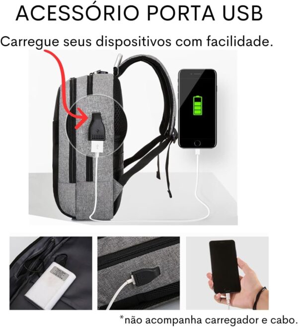 Mochila Executiva Impermeável Usb Senha Resistente Compacta (Cinza)