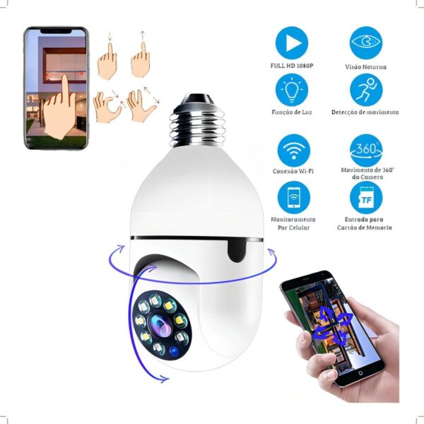 Câmera Lâmpada WiFi 360° Full HD 1080p com Visão Noturna, Detecção de Movimento, Áudio Bidirecional, Monitoramento Remoto via App Yoosee, Segurança Inteligente, Bivolt