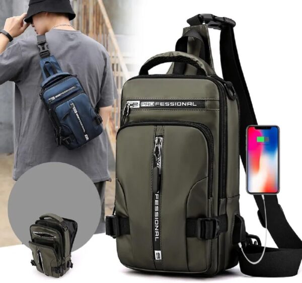 Mochila Bolsa Ombro á Prova D'água Sling Crossbody Bag com 1 Cabo USB e Entrada Masculina Meninos Casual Passeio