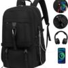 Mochila viagem de expansão de 50 litros, com 6 sacos de armazenamento, Anti-roubo, com porta USB e porta de fone de ouvido, mochila notebook, Adequado para homens e mulheres (preto)