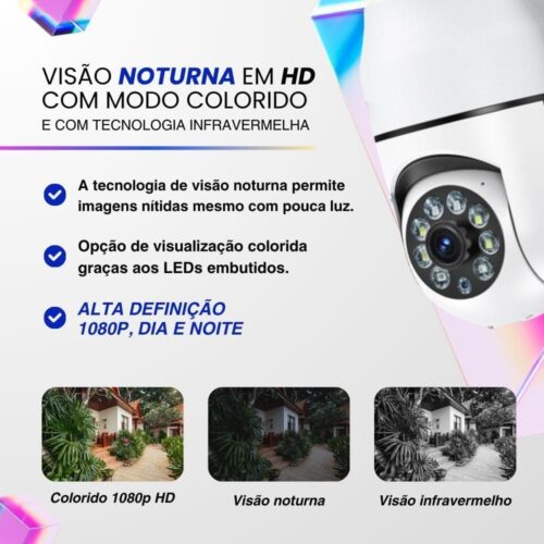 61ho8YJyyiL._AC_SL1000_.jpg Câmera de Segurança Tomada Sem Fio 2MP WiFi Visão 360° HD 1080p Câmera IP Infravermelho Controle via App 2 Modos de Visão Noturna Áudio Bidirecional Detecção de Movimento Premium
