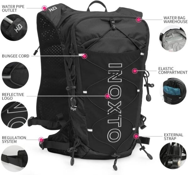 INOXTO Mochila De Hidratação, Aquática Com Reservatório Água À Prova Vazamento 2L, Colete Hidratação Para Corrida Masculino, Ciclismo, Motocross, Escalada, Trilha (Preta)