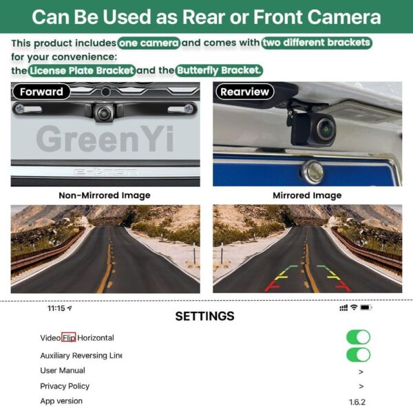 61iP0oZrQwL._AC_SL1001_.jpg Câmera de segurança sem fio para carro WiFi, GreenYi 5G 720P HD, placa de carro com visão traseira/frontal para iPhone, iPad, Android, smartphones, tablets, que suportam Wi-Fi de banda dupla (2,4 GHz