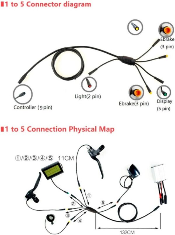 61ki7imKODL._AC_SL1500_.jpg Fio De Cabo De Extensão à Prova D'água De Linha De Conversão,Cabo De Bicicleta Elétrica De 1 A 5, Conectores De Cabo De Bateria De Lítio De Borracha Plástica Controlador De Freio De Lâmpada Acelerado