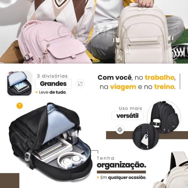 61mA4vwKz6L._AC_SL1000_.jpg Mochila Versátil Unissex Grande - Escolar, Trabalho e Dia a Dia - Design Moderno, Material Impermeável, Resistente e Durável para Notebook