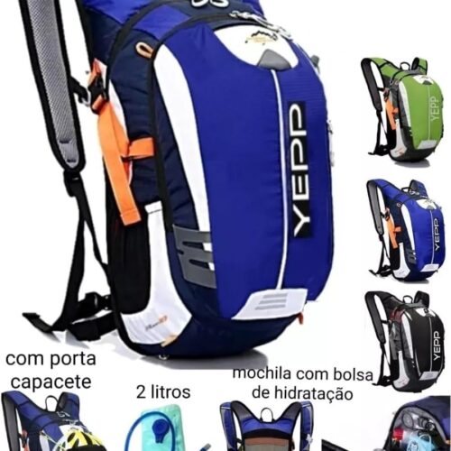 61mop6yv2fL._AC_SL1200_.jpg Mochila Yepp com Bolsa de Hidratação, 18 Litros, Porta Capacete, Azul e Laranja