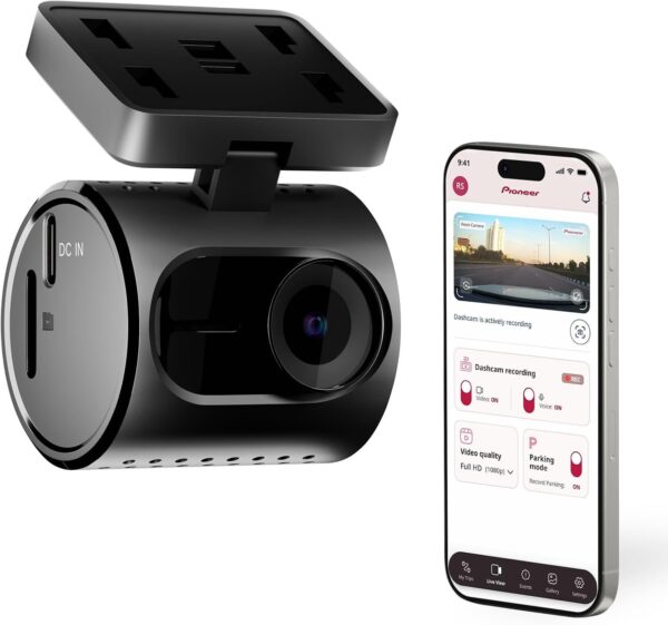Pioneer Câmera veicular compacta VREC-H120SC – Câmera frontal discreta de resolução de 1,5 K para carros com detecção de impacto, cobertura grande angular de 120 graus, Wi-Fi integrado, aplicativo
