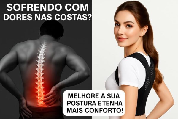 61nJx1f758L._SL1500_.jpg Colete Corretor de Postura Ortopédico Ajustável Postufit – Cinta Lombar e Cervical para Coluna, Alívio de Dores nas Costas, Melhora a Postura e o Sono, Produto - Velcro/unisex (Grande)