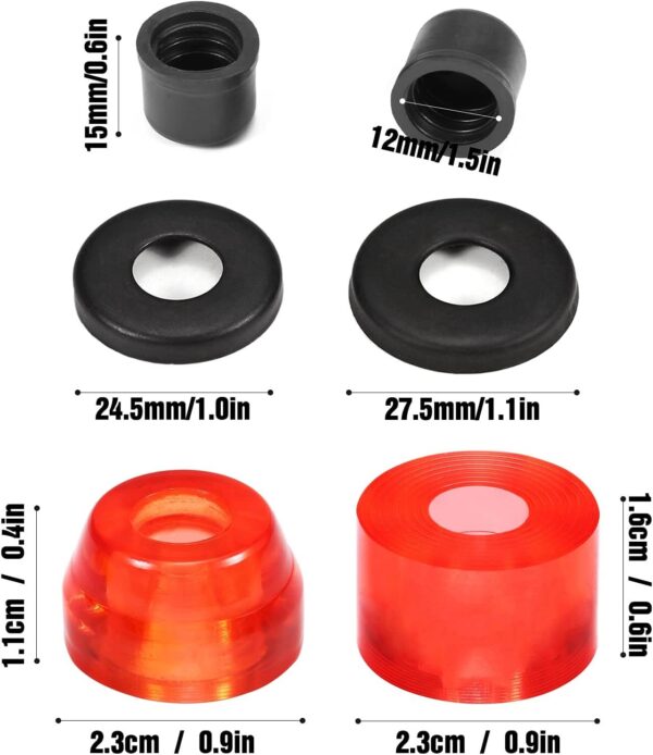 61nQ-4IXAdL._AC_SL1500_.jpg Bushing de Skateboard Kit Reconstrução Truck Longboard com Cups Pivô e Arruelas para 2 Trucks