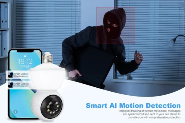 Câmera Lâmpada WiFi 360° HD 6MP com Visão Noturna e Detecção de Movimento – Espie Pelo Celular!