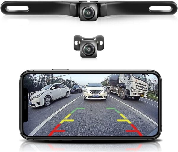 61pAUo03n1L._AC_SL1001_.jpg Câmera de segurança sem fio para carro WiFi, GreenYi 5G 720P HD, placa de carro com visão traseira/frontal para iPhone, iPad, Android, smartphones, tablets, que suportam Wi-Fi de banda dupla (2,4 GHz