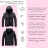 Jaqueta Puffer Bobojaco Feminina Casaco Corta Vento Acolchoada Impermeável Bolsos Capuz Removível