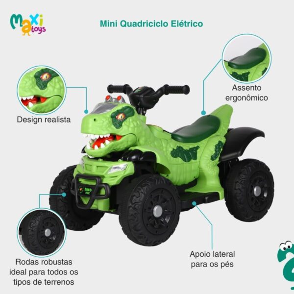 Quadriciclo Elétrico Infantil Marcha Frente/Ré Dino MaxiToys (Verde)
