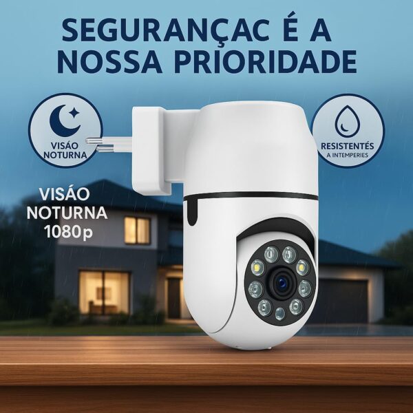 Câmera de Segurança Tomada Sem Fio 2MP WiFi Visão 360° HD 1080p Câmera IP Infravermelho Controle via App 2 Modos de Visão Noturna Áudio Bidirecional Detecção de Movimento Premium