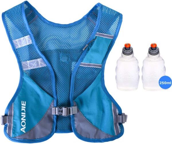 61smZ08R1dL._AC_SL1000_.jpg Homens Mulheres Ultraleve Corrida Colete Pacote Reflexivo Respirável Hidratação Mochila para Caminhadas Camping Maratona Ciclismo Corrida (Azul - com 2 pcs 250ml Garrafas)