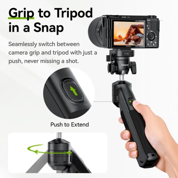 HollyWave Mini Tripé de Mão/Mesa TT38 para Câmeras e Celular, Abertura Rápida, Cabeça Esférica 360°, Montagem 1/4", Design Portátil