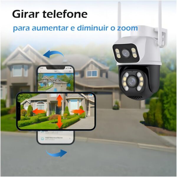 Câmera de Segurança WiFi Externa HD 3MP, IP Sem Fio com Visão Noturna Infravermelha, Dupla Lente Grande Angular, À Prova D'Água IP66, Detecção de Movimento e Áudio Bidirecional