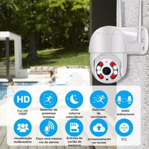 Câmera de Segurança wi-fi 360º Full HD bivolt inteligente Smart Detecção de Movimento sem fio giratória 360 com aúdio, Icsee a prova dagua Espiã Full HD 1080p IP66 Infravermelho Visão Noturna