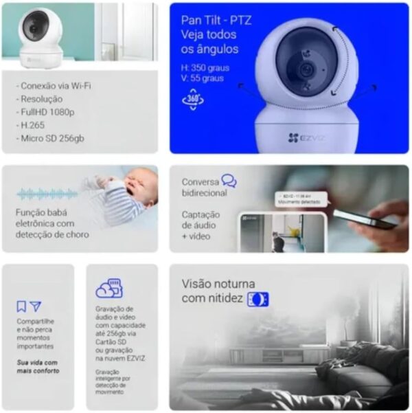 Kit 2 Cameras de Seguranca Wi-Fi C6N 1080p Full HD com Rotacao Pan-Tilt 360 Visao Noturna e Deteccao de Movimento