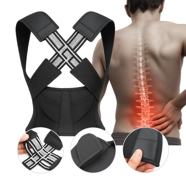 61vCCIgzy7L._SL1024_.jpg Colete Corretor Postural PostuMax - Cinta Ortopédica Postural Unissex, Suporte Lombar Ajustável, Corrija Sua Postura Durante a Rotina - 33 x Larg:40cm (Colete Fechado)