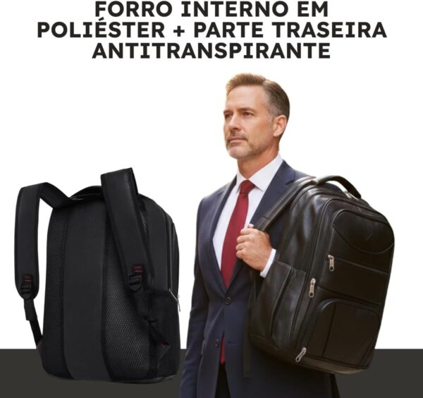 61wdBS1NMZL._AC_SL1200_.jpg Mochila Executiva Impermeável Em Couro Sintético - Para Trabalho, Escola, Faculdade e Viagens
