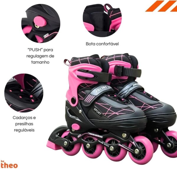 61wiHZzuxYL._AC_SL1200_.jpg Patins Roller Inline 4 Rodas Ajustável Adulto Rodinha com Led