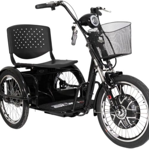 61wlYIg8QL._AC_SL1080_.jpg Duos Triciclo Elétrico 800W Ré Farol e Alarme Fox Preto com Cestinha para Adultos e Crianças Mais Velhas