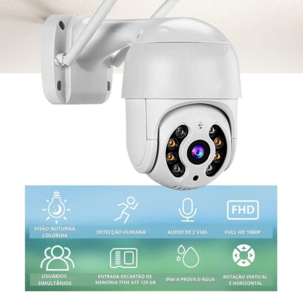 Câmera de Segurança wi-fi 360º Full HD bivolt inteligente Smart Detecção de Movimento sem fio giratória 360 com aúdio, Icsee a prova dagua Espiã Full HD 1080p IP66 Infravermelho Visão Noturna