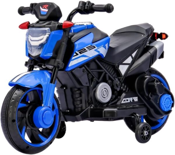 Bang Toys - Moto Elétrica Infantil Syren X2 12V - com Rodas de Treinamento, Luz de LED, Sons Realistas, Entrada USB/MP3 - Suporta até 25kg - Cor Azul