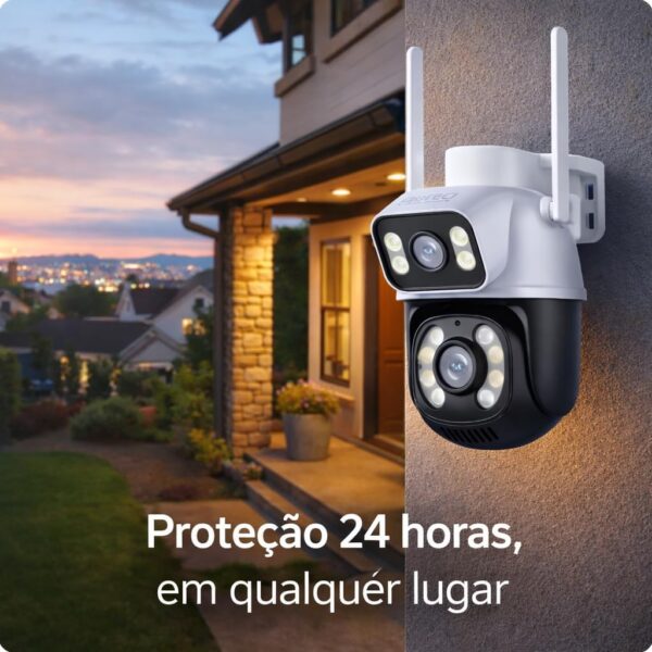 Câmera de Segurança WiFi Externa HD 3MP, IP Sem Fio com Visão Noturna Infravermelha, Dupla Lente Grande Angular, À Prova D'Água IP66, Detecção de Movimento e Áudio Bidirecional