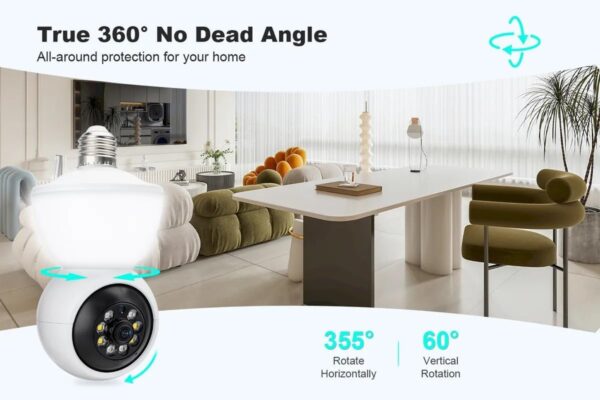 Câmera Lâmpada WiFi 360° HD 6MP com Visão Noturna e Detecção de Movimento – Espie Pelo Celular!