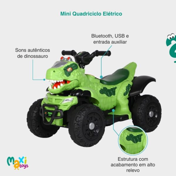 Quadriciclo Elétrico Infantil Marcha Frente/Ré Dino MaxiToys (Verde)