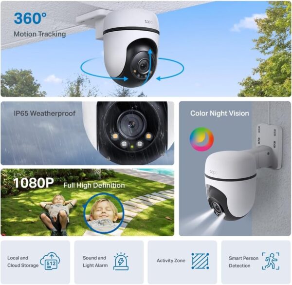 Camera de Segurança wifi Externa TP-Link Tapo C500, Color Night Vision(New), 1080p Full HD, 360° de Alcance, Visão Noturna, a prova d´água IP65, Áudio de Duas Vias, Compatível com Alexa, 512G