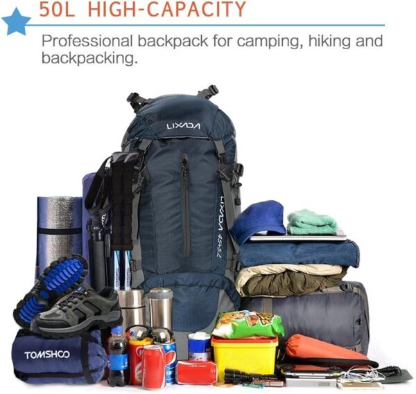 ERYUE Mochila de Escalada, 50L Resistente à Água, Desporto ao Ar Livre, Caminhadas, Camping, Viagem, Mochila com Capa de Chuva