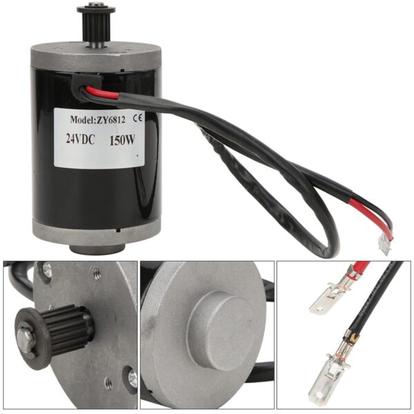 61zk7qXreAL._SL1500_.jpg KIMISS Motor de Escova Elétrica ZY6812 24V 150W Com Polia de Metal para Bicicletas Elétricas e Scooters - Roda Dentada de Corrente DC, Design Compacto, Desempenho Estável