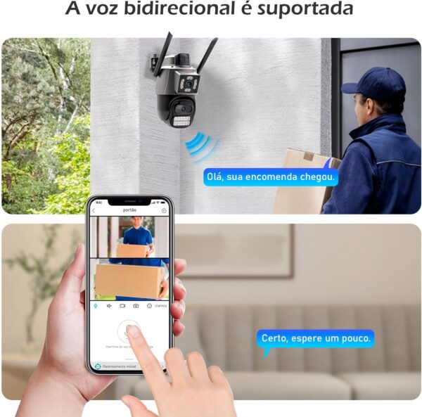 Câmera IP Sem Fio de Segurança Externa HD 3MP, Câmera de Visão Noturna Infravermelha WiFi, Dupla Lente Grande Angular, IP66 à Prova D'água e à Prova de Poeira, Luz de Advertência