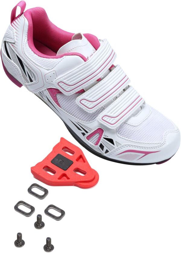 71-F8dQzq-L._AC_SL1500_.jpg Patavinity Sapatos femininos de ciclismo para bicicleta e bicicleta+ com chuteiras compatíveis com Delta