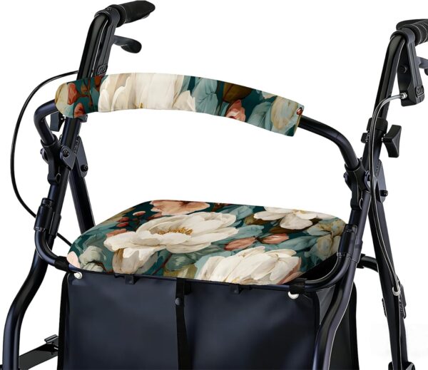 Conjunto de capa de assento e encosto de rollator – Acessórios removíveis e laváveis para idosos – Acessório de andador elegante para idosos – Padrões ajustáveis