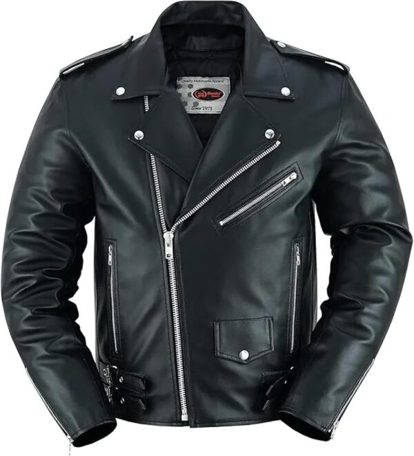 Jaqueta masculina Daniel Smart de couro sintético para motociclista – Jaqueta preta econômica com zíper e laterais lisas e vários bolsos, Preto, M