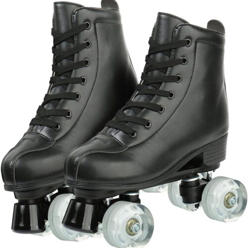 Patins femininos de couro PU patins de rolo de cano alto clássicos rodas duplas brilhantes para ambientes internos e externos para adolescentes adultos unissex (roda flash, 40)