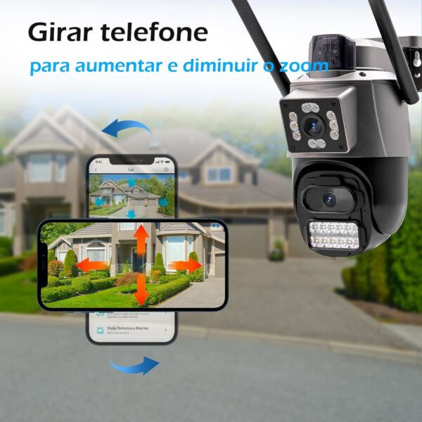 Câmera IP Sem Fio de Segurança Externa HD 3MP, Câmera de Visão Noturna Infravermelha WiFi, Dupla Lente Grande Angular, IP66 à Prova D'água e à Prova de Poeira, Luz de Advertência