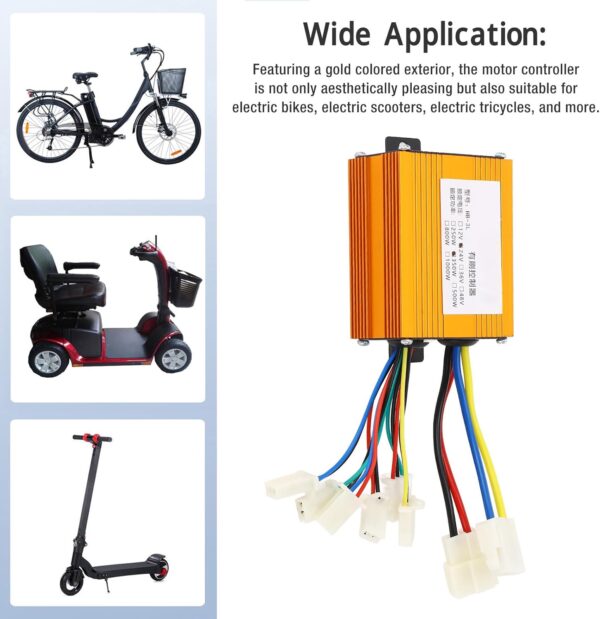 Controlador Escovado de Bicicleta Elétrica, 24V de 350w Liga de Alumínio de Alumínio Controlador de Velocidade do Motor para Triciclo de Scooter Elétrico